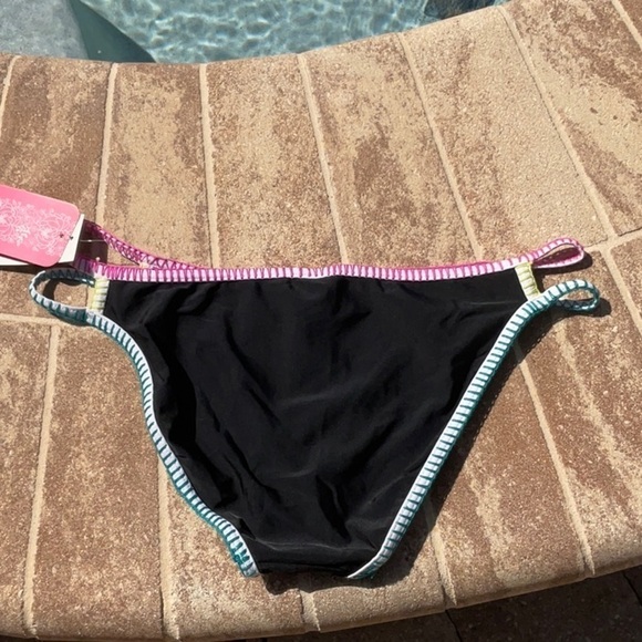 Hulu honey bikini bottoms black with pink yellow & blue stitching - Picture 2 of 4